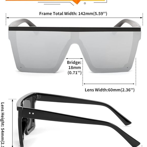 Oversized Sunglasses Mens Womens Flat Top Square Trendy Visor Shades UV400 B2470 - Picture 5 of 8